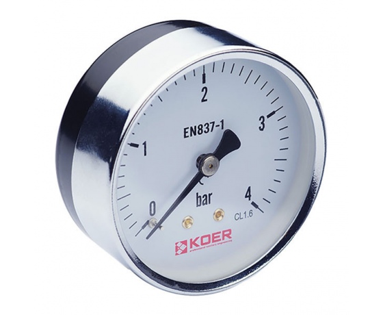 Фото 2 - Манометр аксиальный (KOER KM.611A) (0-4 bar), D=63мм, 1/4'' (KR0210)