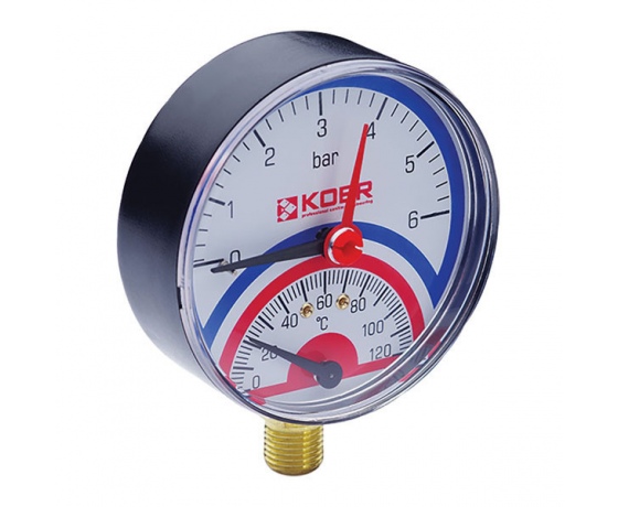 Фото 2 - Термо-манометр радиальный (KOER KM.801R) (0-6 bar), D=80мм, 1/2'' (KR0218)