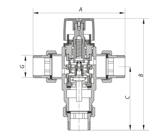 Фото 4 - Клапан смесительный термостатический трехходовой 3/4'' (с накидн. гайками) KOER KR.1258 (KR2818)