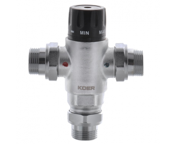 Фото 2 - Клапан смесительный термостатический трехходовой 3/4'' (с накидн. гайками) KOER KR.1258 (KR2818)