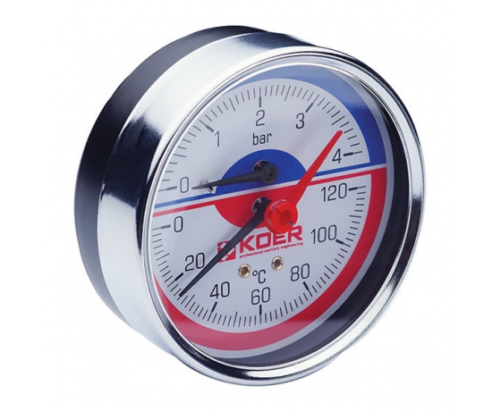 Фото 2 - Термо-манометр аксиальный (KOER KM.812A) (0-4 bar), D=80мм, 1/2'' (KR0221)