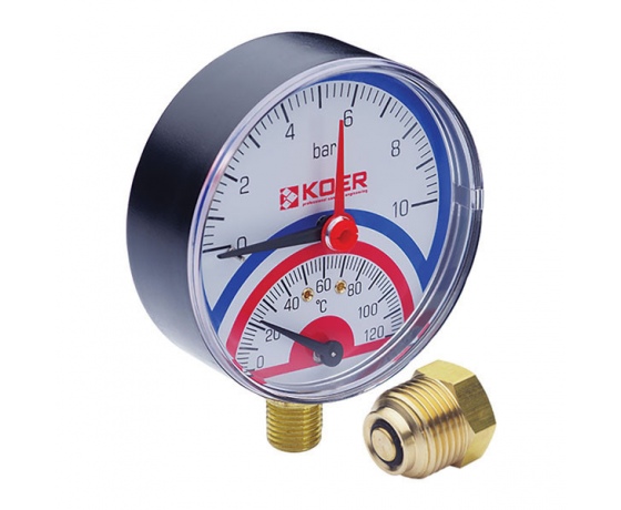 Фото 2 - Термо-манометр радиальный (KOER KM.801R) (0-10 bar), D=80мм, 1/2'' (KR0216)