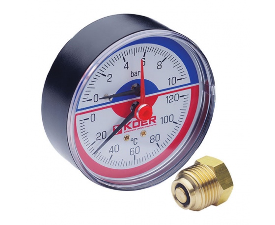 Фото 2 - Термо-манометр аксиальный (KOER KM.802A) (0-10 bar), D=80мм, 1/2'' (KR0224)