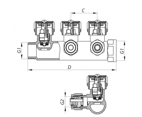 Фото 3 - Коллектор вентильный с фитингом KOER KR.1121-4 3/4”x4 WAYS (KR2652)