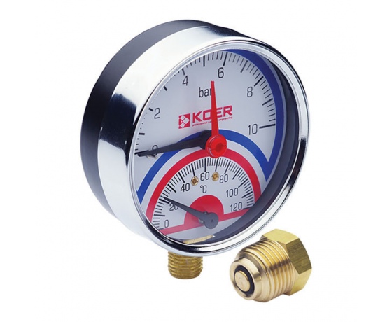 Фото 2 - Термо-манометр радиальный (KOER KM.821R) (0-10 bar), D=80мм, 1/2'' (KR0215)