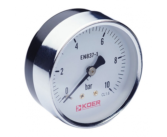 Фото 2 - Манометр аксиальный (KOER KM.611A) (0-10 bar), D=63мм, 1/4'' (KR0212)