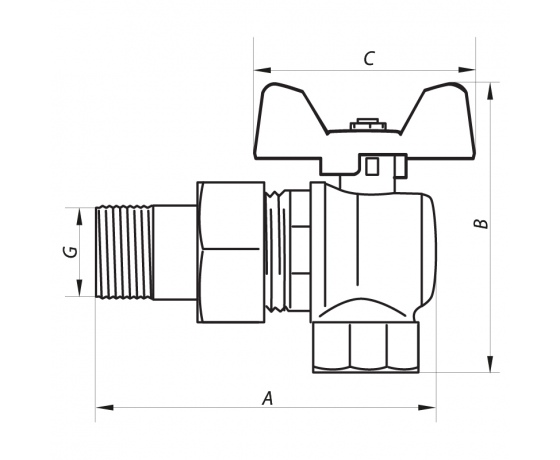 Фото 3 - Кран шаровый с американкой угловой 1/2