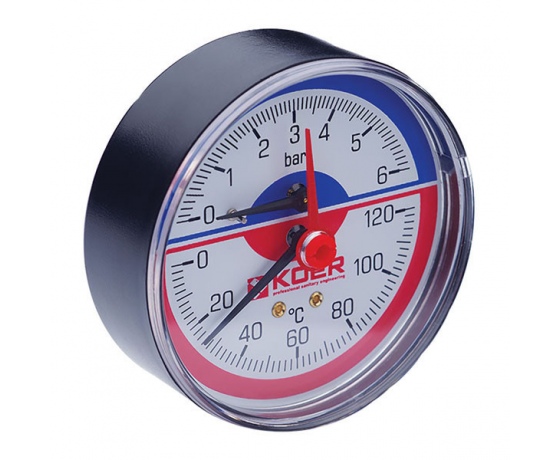 Фото 2 - Термо-манометр аксиальный (KOER KM.802A) (0-6 bar), D=80мм, 1/2'' (KR0223)