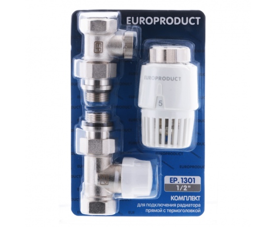 Фото 2 - Комплект для подключения радиатора EUROPRODUCT EP.1301 - 1/2'' (Прямой с термоголовкой) (EP6017)