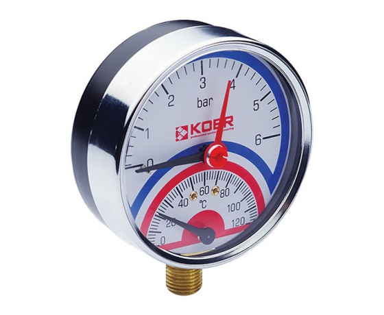 Фото 2 - Термо-манометр радиальный (KOER KM.821R) (0-6 bar), D=80мм, 1/2'' (KR0214)