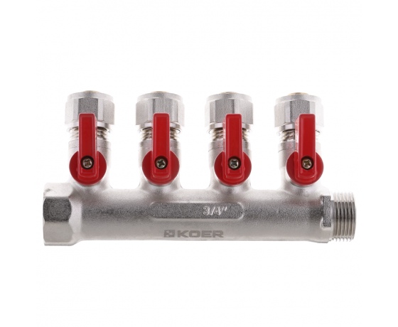 Фото 4 - Коллектор с отсекающими кранами с фитингом KOER KR.1125-4 3/4”x4 WAYS (KR2837)