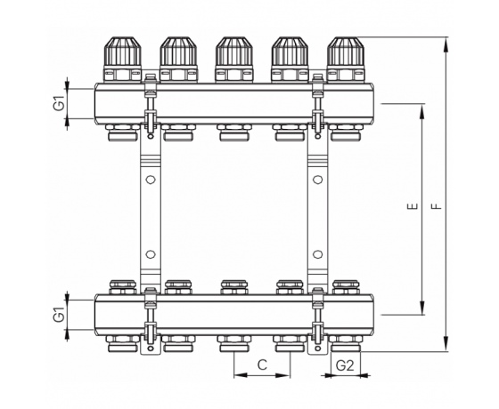 Фото 3 - Коллекторный блок с термостатич. клапанами KOER KR.1100-08 1”x8 WAYS (KR2634)