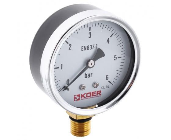 Фото 2 - Манометр радиальный KOER KM.610R D=63мм (0-6 bar) 1/4'' (KR2903)