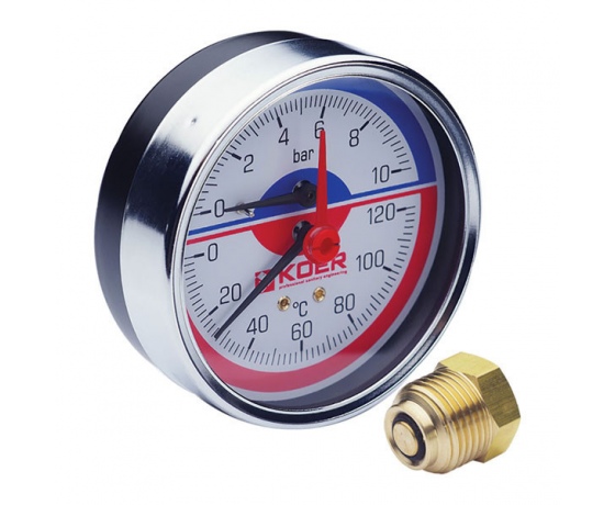 Фото 2 - Термо-манометр аксиальный (KOER KM.812A) (0-10 bar), D=80мм, 1/2'' (KR0219)