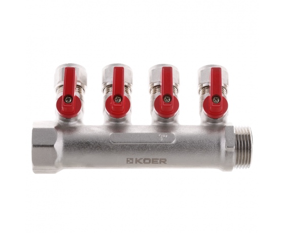 Фото 3 - Коллектор с шаровыми кранами и фитингом KOER KR.1126-4 1”x4 WAYS (KR2840)