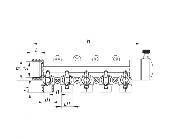 Фото 4 - Коллектор 5-way с шаровыми кранами (40x20) PPR KOER K0172.PRO (KP0222)