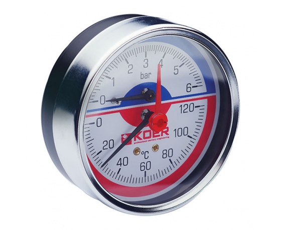Фото 2 - Термо-манометр аксиальный (KOER KM.812A) (0-6 bar), D=80мм, 1/2'' (KR0220)