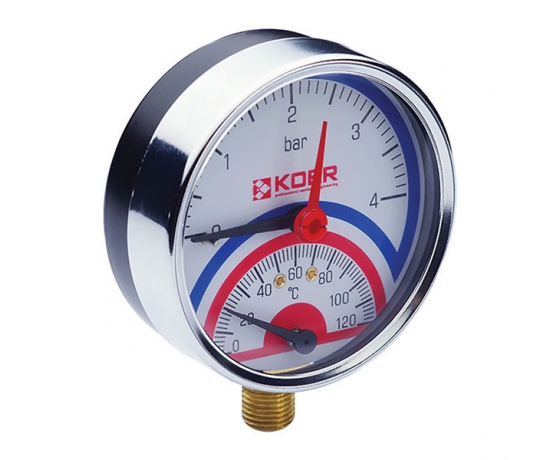 Фото 2 - Термо-манометр радиальный (KOER KM.821R) (0-4 bar), D=80мм, 1/2'' (KR0213)