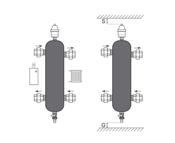Фото 3 - Гидрострелка KOER KR.S1031 2/2 (с воздухоотвод. и дренаж. краном) 1
