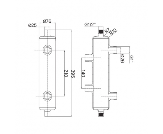 Фото 5 - Гидрострелка KOER KR.S1031 2/2 (с воздухоотвод. и дренаж. краном) 1