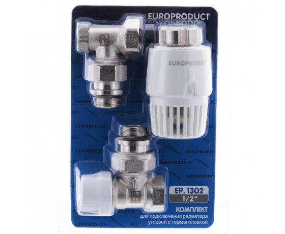 Фото 2 - Комплект для подключения радиатора EUROPRODUCT EP.1302 - 1/2'' (угловой с термоголовкой) (EP6016)