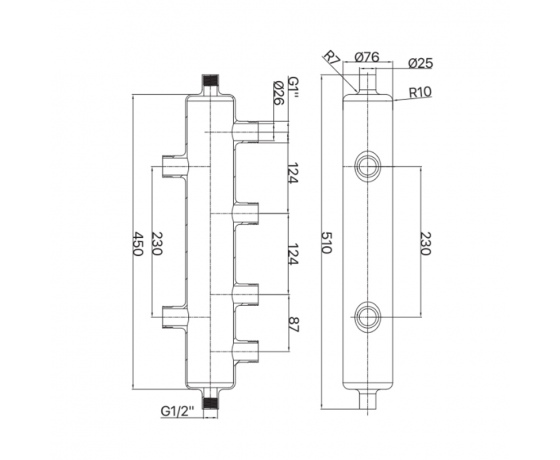 Фото 3 - Гидрострелка KOER KR.S1032 4/2 (с воздухоотвод. и дренаж. краном) 1