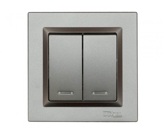 Фото 2 - Выключатель двойной с подсветкой Luxel JAZZ (9706) Графитовый