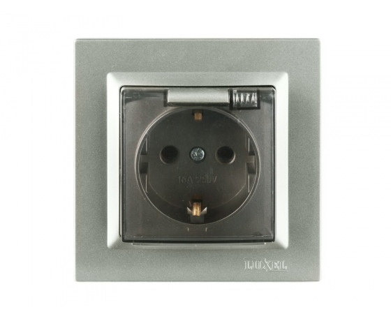 Фото 2 - Розетка с заземлением и крышкой Luxel JAZZ (9711) Графитовая
