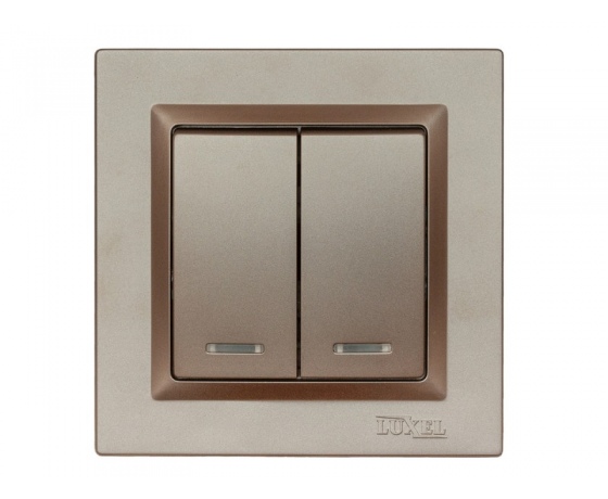 Фото 2 - Выключатель двойной с подсветкой Luxel JAZZ (9206) Терракотовый
