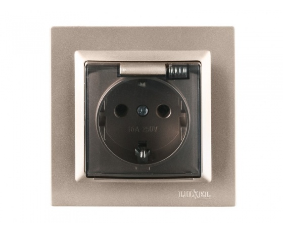 Фото 2 - Розетка с заземлением и крышкой Luxel JAZZ (9211) Терракотовая