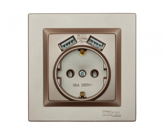 Фото 2 - Розетка с заземлением и двумя usb портами 2,1A Luxel JAZZ (9230) Терракотовая
