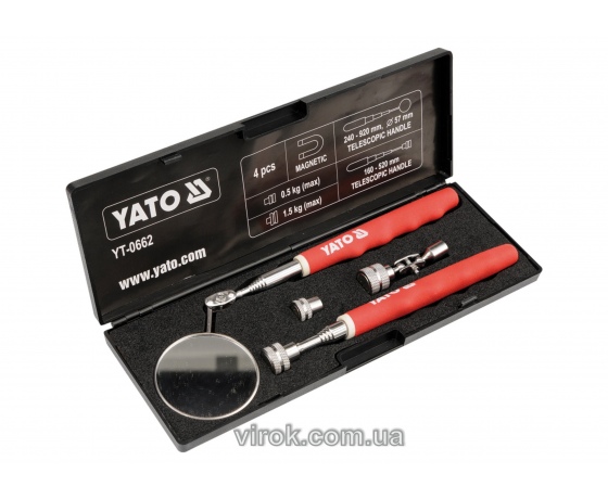 Фото 2 - Тримач магнітний + зеркало телескопічні для огляду YATO, Набір. 2 шт. [10/40]