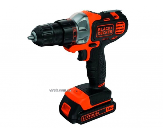 Фото 2 - Шуруповерт акумуляторний Black+Decker Li-Ion 18 В 1.5 Агод + 2 акумулятора і змінні насадки і кейс