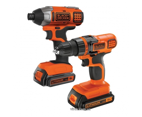Фото 2 - Шуруповерт і шуруповерт-дриль ударний акумуляторні Black+Decker Li-Ion 18 В + 2 акумулятора