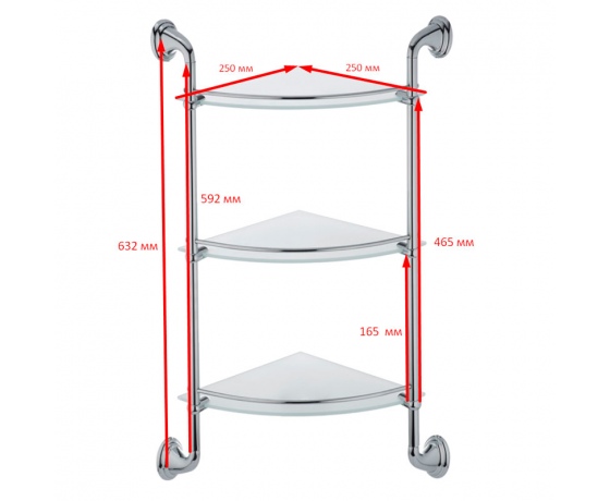 Фото 3 - Полка стеклянная угловая 3-ярусная ZERIX LR1507-3 (LL1409)