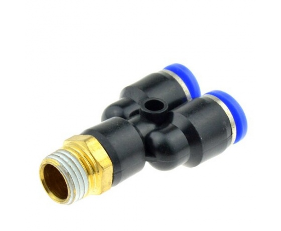 Фото 2 - Соединение цанговое для полиуретановых шлангов PU/PR (Y-обр. шланг - шланг - наружн. резьба)  8мм*3/8 AIRKRAFT SPX08-03
