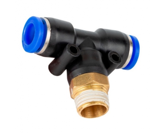 Фото 2 - Соединение цанговое для полиуретановых шлангов PU/PR (Т-обр. шланг - шланг - наружн. резьба) 8ммX1/4 AIRKRAFT SPB08-02