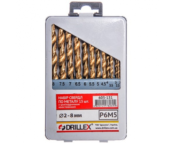 Фото 2 - Набор сверл по металлу Р6М5  13шт. титан.  2,0-8,0мм  НСВ1308Т