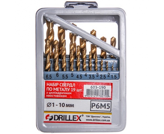 Фото 2 - Набор сверл по металлу Р6М5  19шт.  титан  1,0-10,0мм  НСВ1910Т