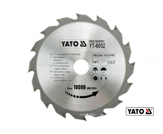 Фото 2 - Диск пиляльний по дереву YATO 140 х 20 х 2.8 х 2 мм 16 зубців R.P.M до 10000 1/хв