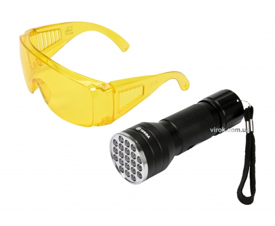 Фото 2 - Ліхтар ультрафіолетовий з окулярами для виявлення протікання рідини і перевірки банкнот VOREL 21 LED 3 x AAA