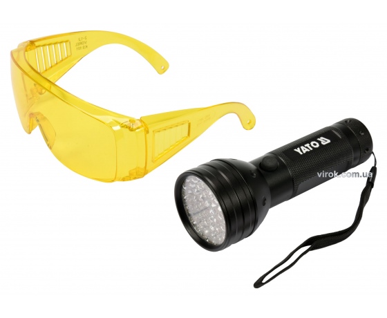 Фото 2 - Ліхтар ультрафіолетовий з окулярами для виявлення протікання рідини і перевірки банкнот YATO 51 LED 3 x AA