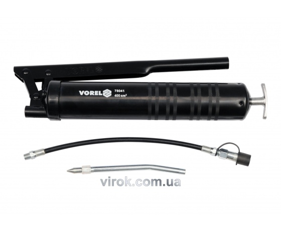 Фото 2 - Шприц мастильний з гнучкою і жорсткою трубками VOREL 400 мл 41-69 Мпа