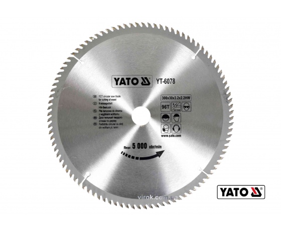 Фото 2 - Диск пиляльний по дереву YATO 300 х 30 х 3.2 х 2.2 мм 96 зубців R.P.M до 5000 1/хв
