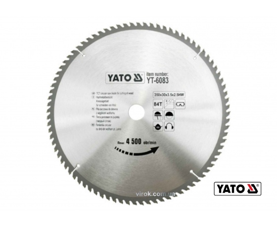 Фото 2 - Диск пиляльний по дереву YATO 350 х 30 х 3.5 х 2.5 мм 84 зубці R.P.M до 4500 1/хв