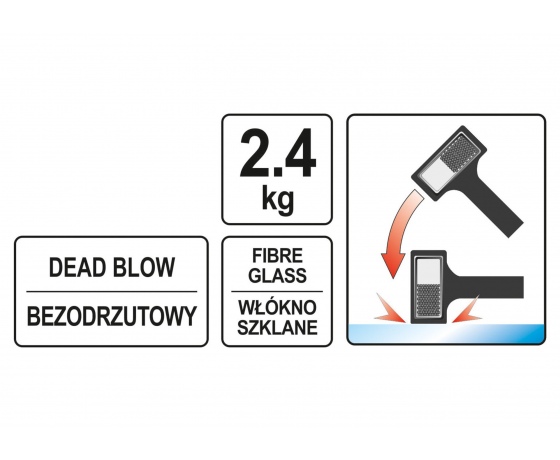 Фото 3 - Молоток безінерційний YATO зі скловолоконною ручкою 495 мм 2.4 кг