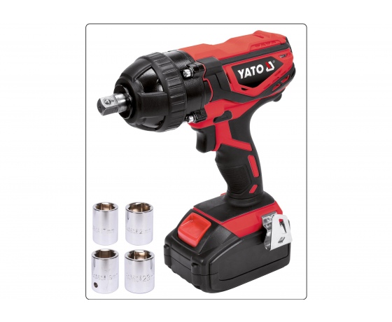 Фото 3 - Гайковерт ударний акумуляторний YATO Li-Ion 18 В 2 Агод 300 Нм + 4 насадки