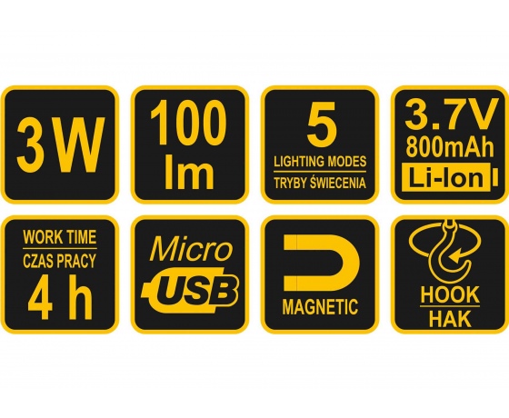 Фото 5 - Ліхтар навісний світлодіодний акумуляторний VOREL Li-Ion 3.7 В 800 мAгод 3 Вт 100 лм