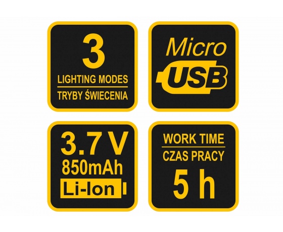 Фото 6 - Ліхтар на чоло світлодіодний акумуляторний VOREL Li-Ion 3.7 В 850 мAгод 3 Вт 130+160 лм