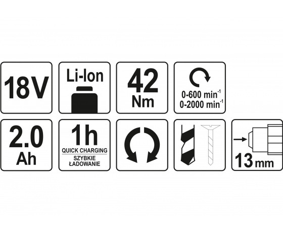 Фото 4 - Шуруповерт-дриль безщітковий акумуляторний YATO Li-Ion 18 В 2 Агод 42 Нм